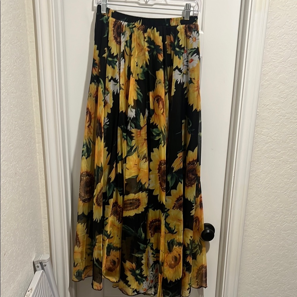 Floral Maxi Skirt - Black and Yellow Sunflowers